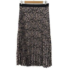 Vince Camuto Womens Black & Beige Floral Pleated Midi Skirt Size S Midi Skirt